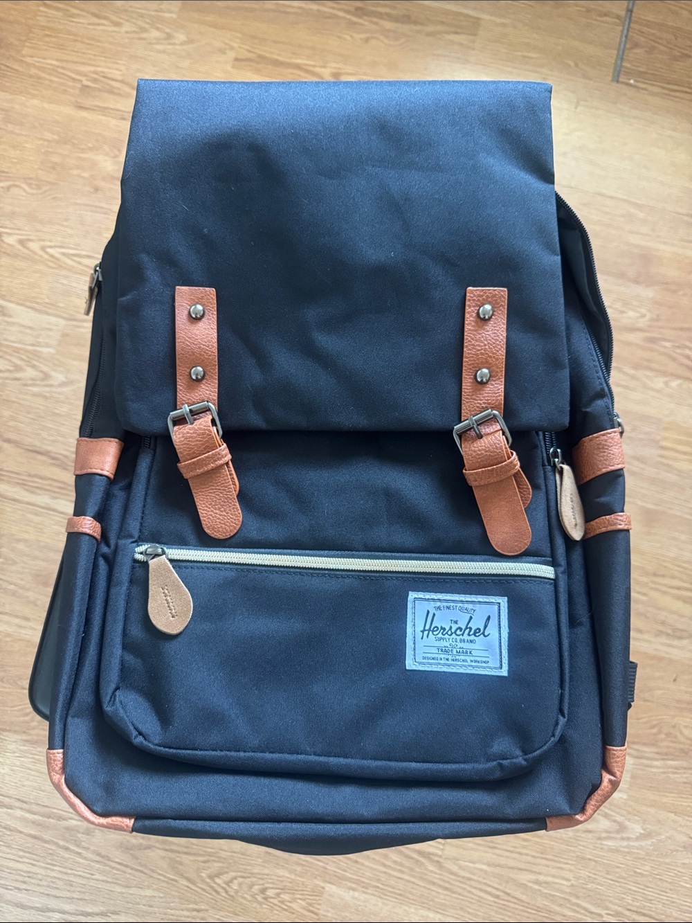 Herschel Heritage Black Backpack with Brown Trim